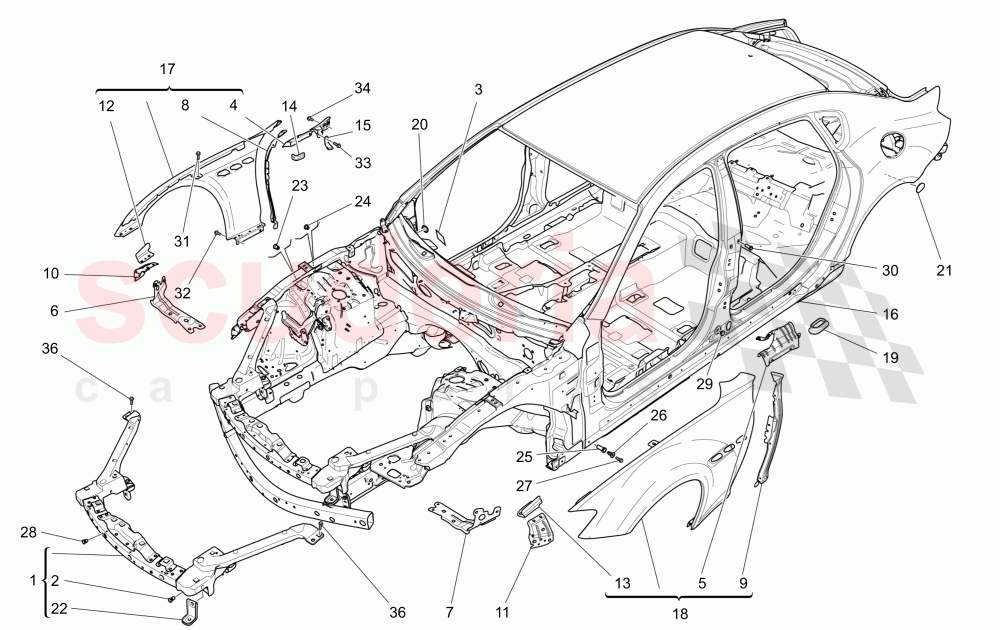 BODYWORK AND FRONT OUTER TRIM PANELS of Maserati Maserati Quattroporte (2017+) Diesel
