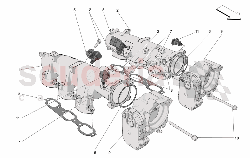 INTAKE MANIFOLD AND THROTTLE BODY of Maserati Maserati GranCabrio M189 TROFEO  AUTOMATIC 4WD 3.0 BT V6 550 HP