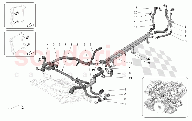 COOLING SYSTEM: NOURICE AND LINES of Maserati Maserati MC20 GT2 Stradale  Automatic 3.0 BT V6 2WD 630HP - 640HP