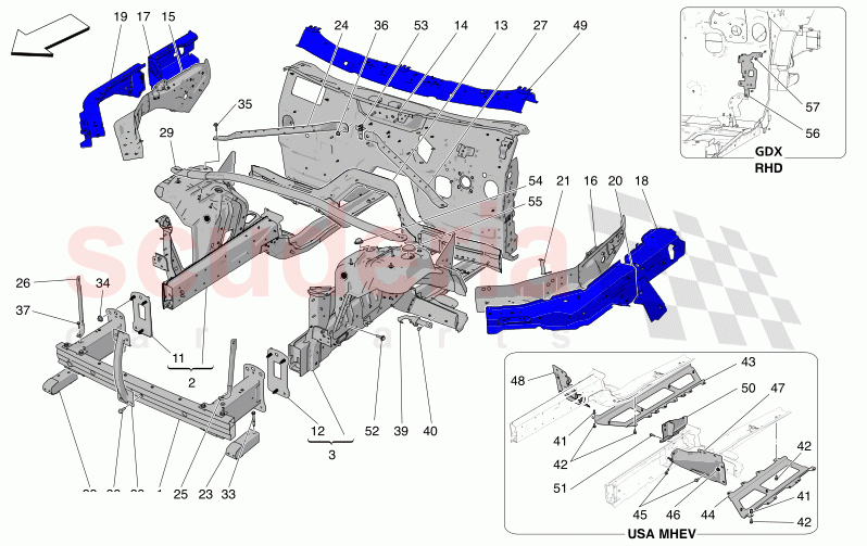 FRONT STRUCTURAL FRAMES AND SHEET PANELS of Maserati Maserati Grecale Modena Automatic 2.0 T4 4WD 250HP MHEV