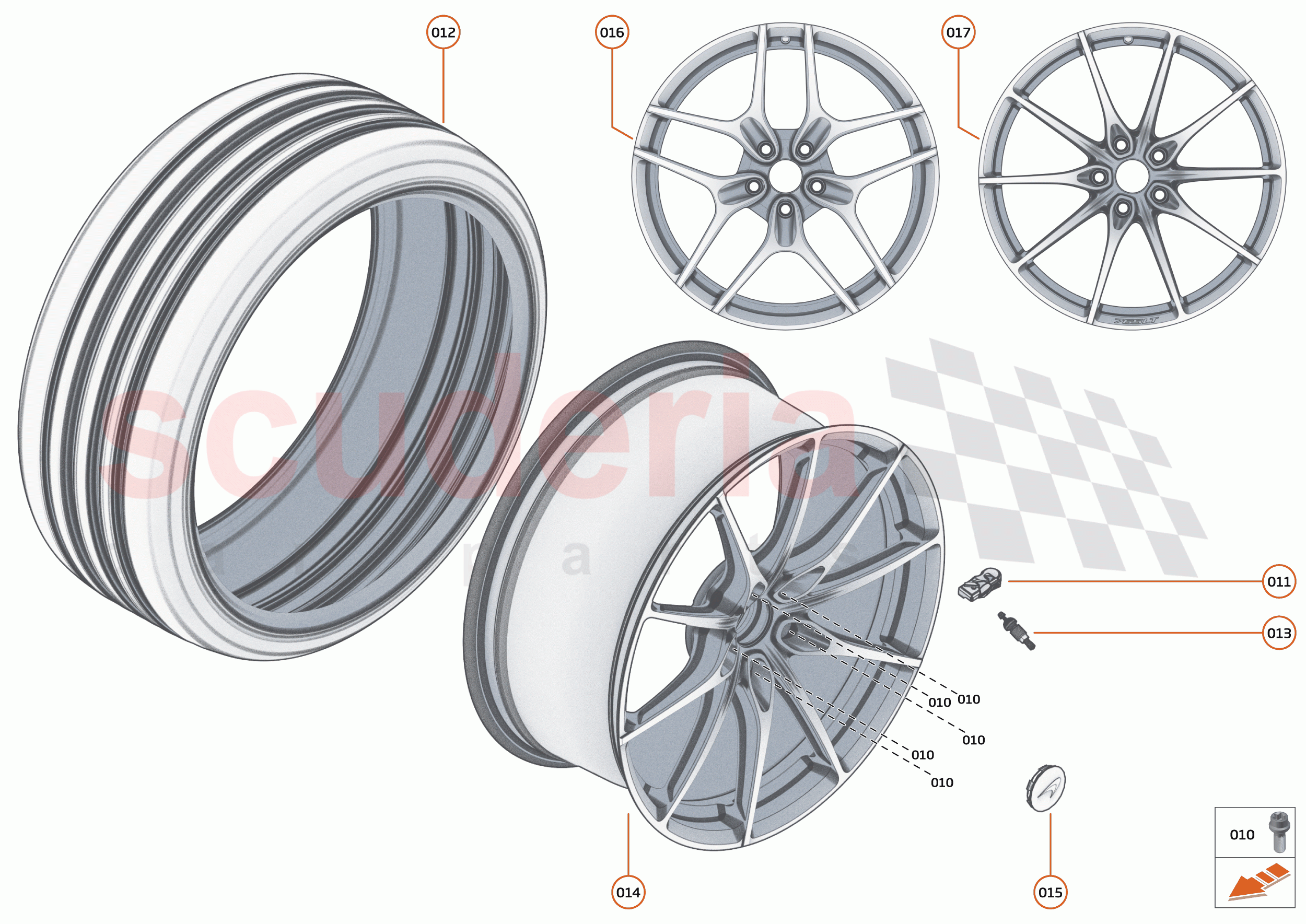 22 - SUSPENSION - WHEELS AND TYRES FRONT - 22.1 - WHEEL AND TYRE ASSEMBLIES FRONT of McLaren McLaren 765LT Spider