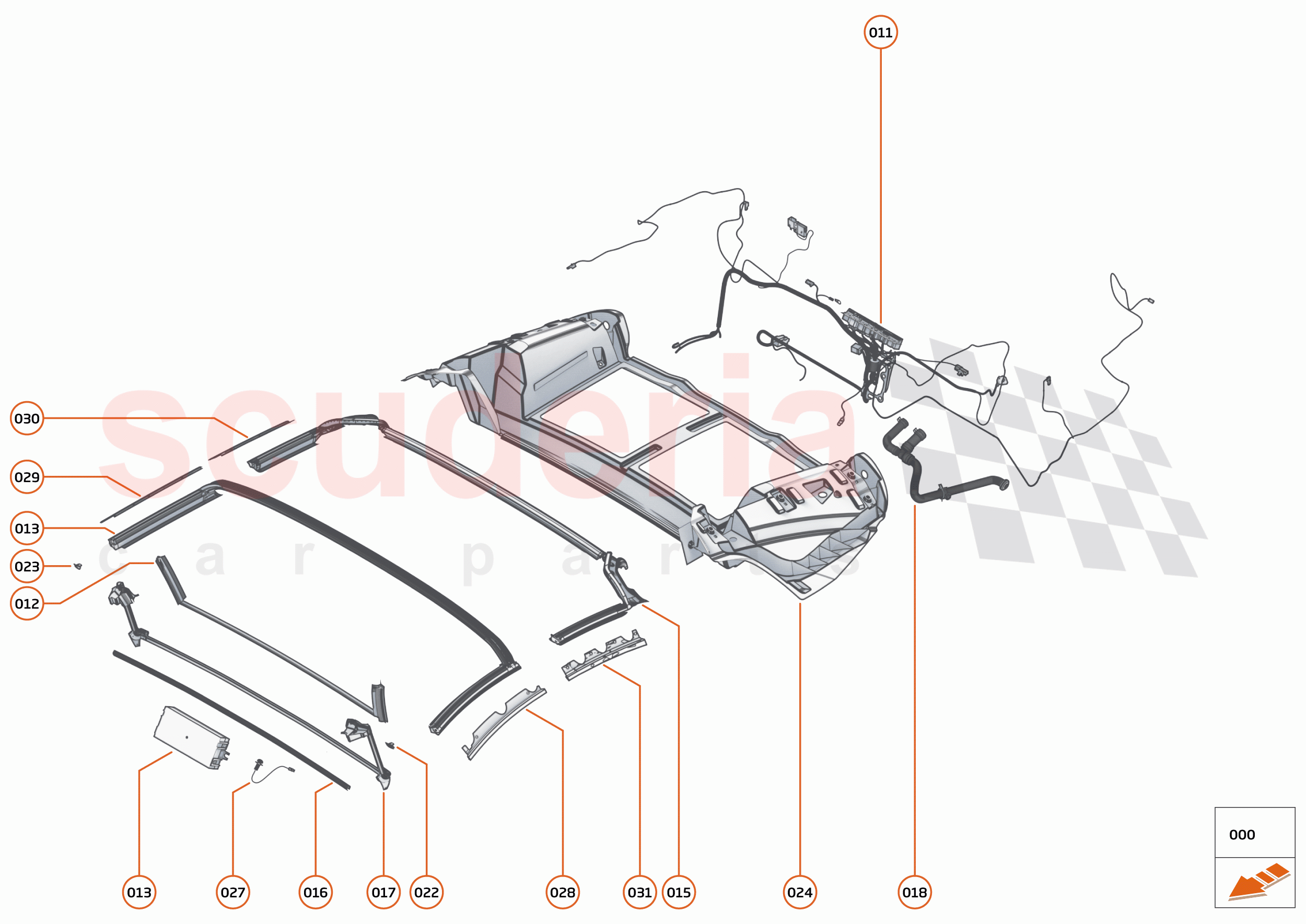 8 - OPENING ROOF SYSTEMS - 8.6 - CONVERTIBLE ROOF (RHT) - SEALS - DRAIN HOSES - ELECTRICAL of McLaren McLaren 600LT Spider
