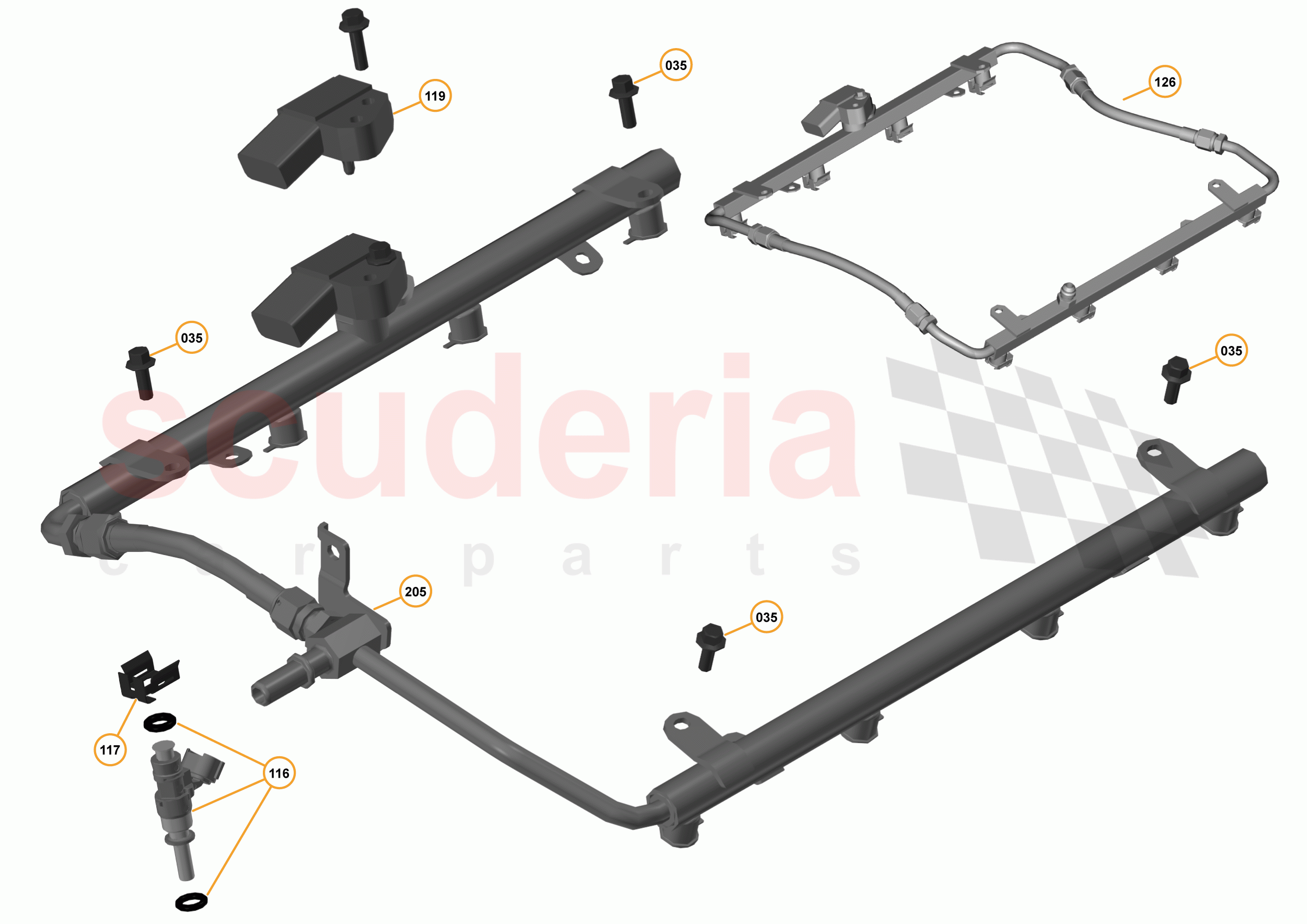 16 - F1 - POWER UNIT - 16.12 - 01 - POWER UNIT - FUEL RAIL + INJECTORS - 625C/650S of McLaren McLaren 650S Spider