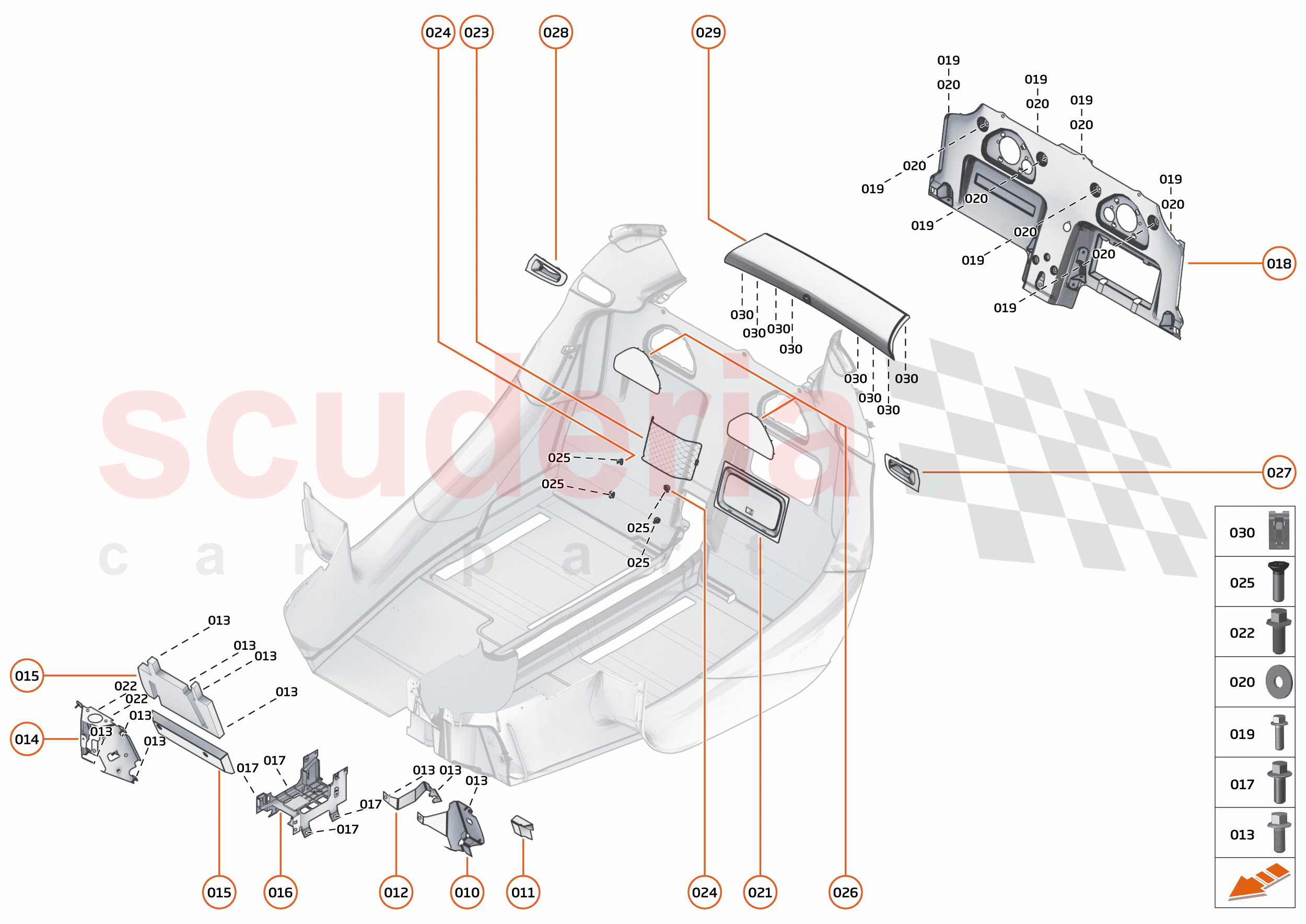 48 - INTERIOR SYSTEMS - 48.13 - LOWER & REAR TRIM - FOOTRESTS - BRACKETS - ELECTRICAL COVER - CAPPING PANEL of McLaren McLaren 600LT Spider