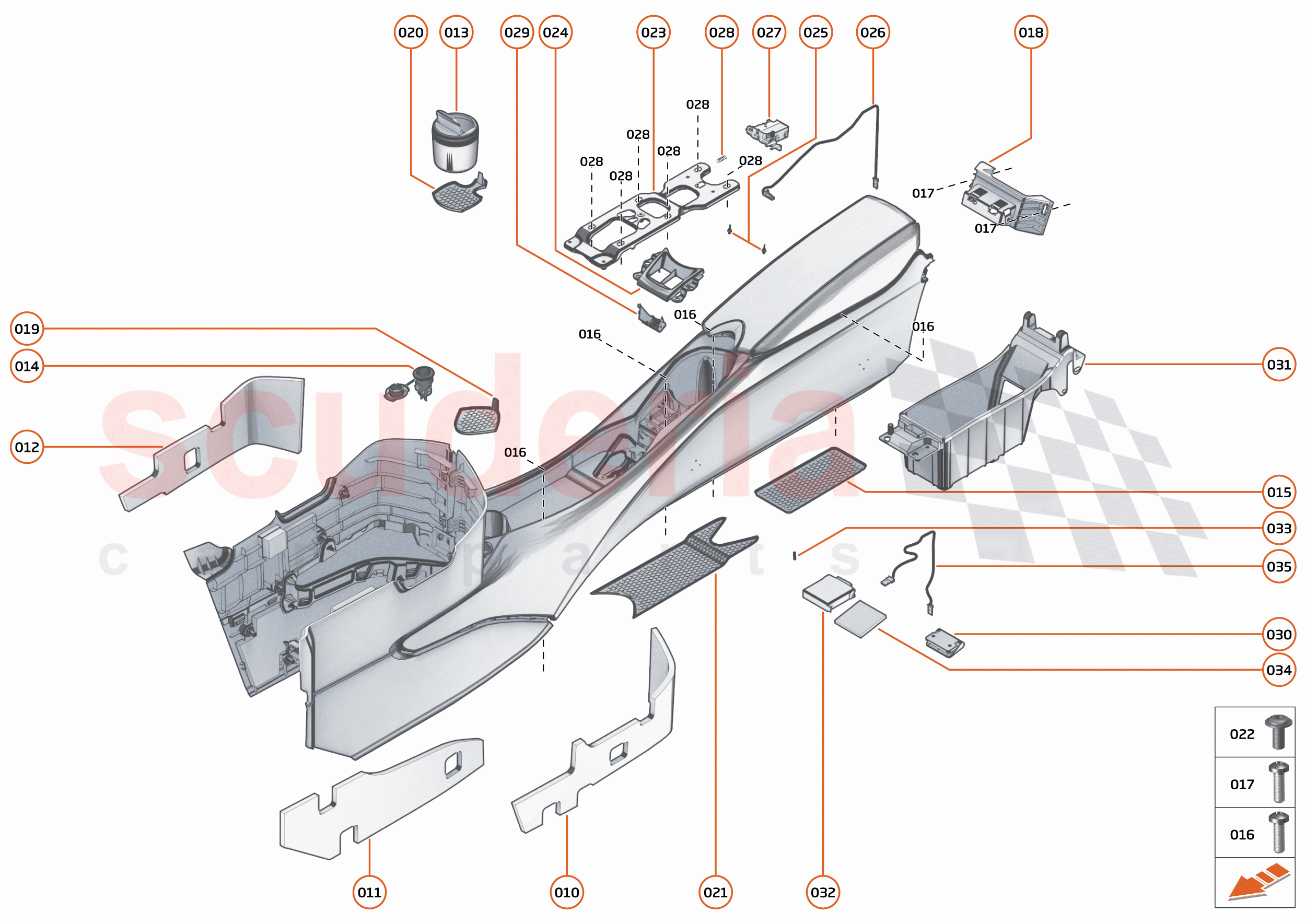 47 - INTERIOR SYSTEMS - 47.4 - ASSY TUNNEL CONSOLE - COMPONENTS & HARDWARE of McLaren McLaren 720S Spider