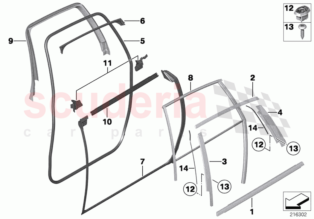 Trims and seals door rear of Rolls Royce Rolls Royce Ghost RR4(2017-2019)